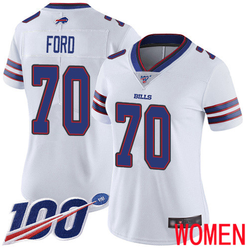 Women Buffalo Bills #70 Cody Ford White Vapor Untouchable Limited Player 100th Season NFL Jersey->women nfl jersey->Women Jersey